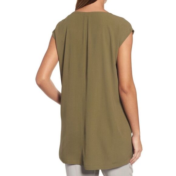 Eileen Fisher V-Neck Silk Georgette Crepe Tunic w/ Pockets Sz SP NWOT - Picture 2 of 7